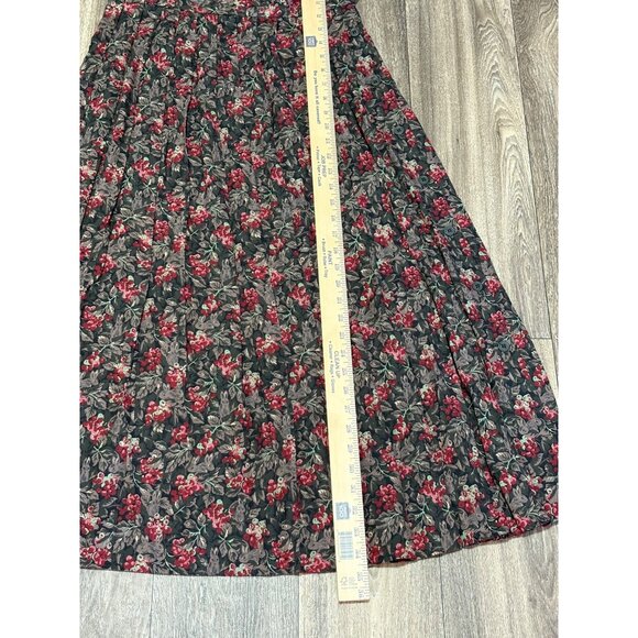 VTG SUSAN BRISTOL PLEATED MAXI SKIRT BERRY BUNNY LEAF PRINT FULL SIDE BUTTONS 12 - Picture 6 of 8